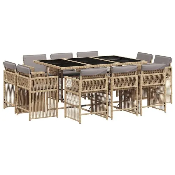 Premium vidaXL Matgrupp för trädgården med dynor 11delar mixbeige konstrotting