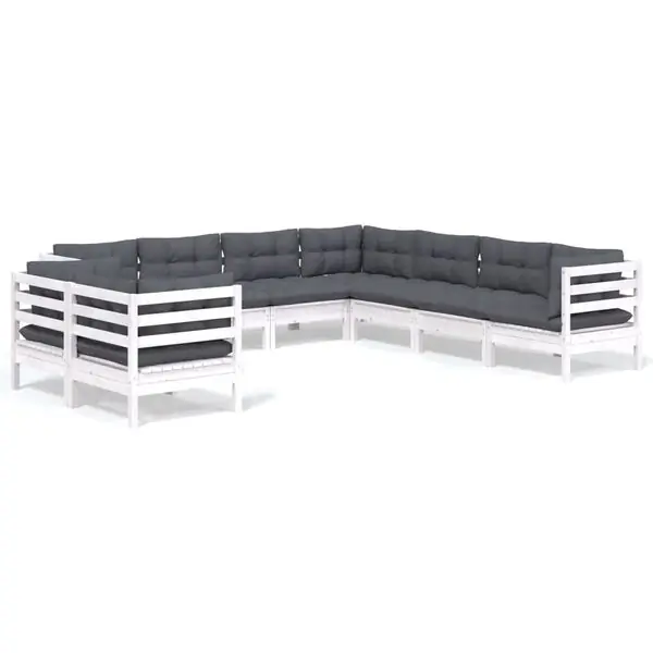 Billig vidaXL Loungegrupp med dynor 9 delar vit massiv furu