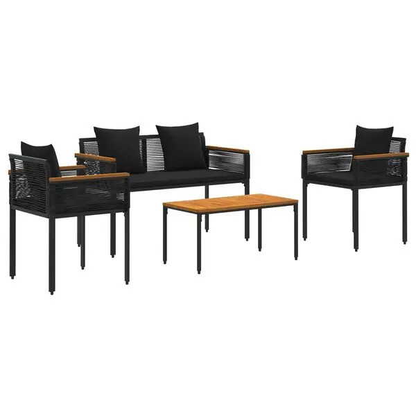 vidaXL Utemöbelset med kudde 4 pcs Svart konstrotting Begränsad tid