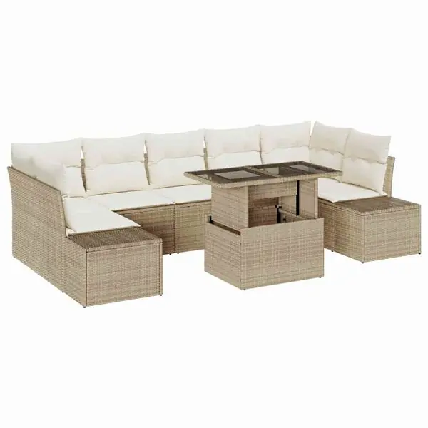 Endast denna vecka vidaXL Trädgårdsoffset med kudde 8 pcs Beige och gräddfärgad