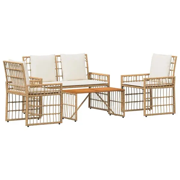 Premium vidaXL Utemöbelset 4 pcs Naturlig och Creamvit Stål och poly rattan