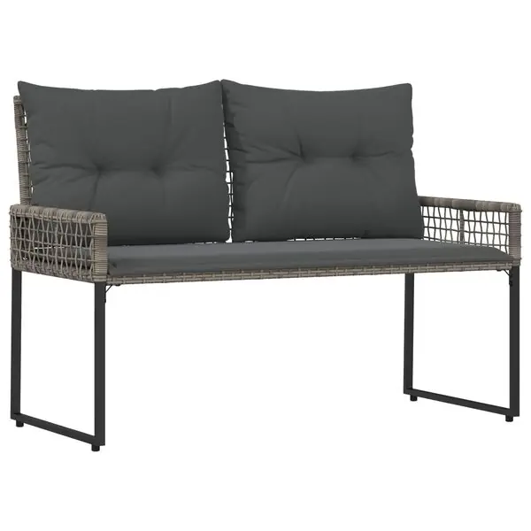 Endast idag vidaXL Utomhusbänk med kudde Grå 118 x 55 x 82 cm PE Rattan och Tyg