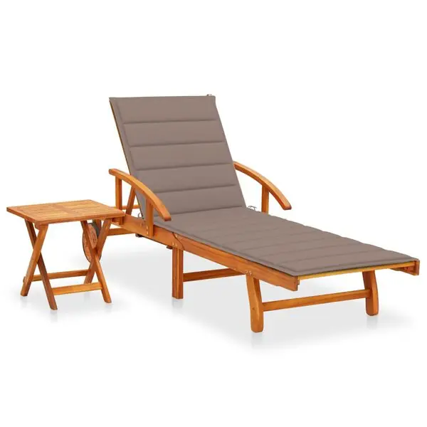 vidaXL Solsäng med bord och dyna massivt akaciaträ Utförsäljning