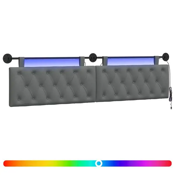 Erbjudandepris vidaXL Hängande sänggavel Med LED-lampa Mörkgrå Tyg