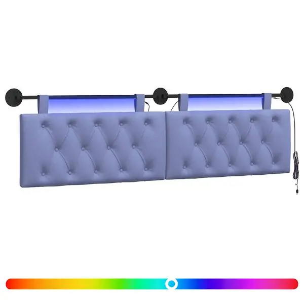 vidaXL Hängande sänggavel Med LED-lampa Jeansblå Tyg Fynd
