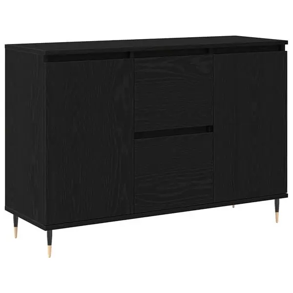 vidaXL Sideboard med låda Svart Ek 101,5 x 35 x 70 cm Konstruerat trä Premium