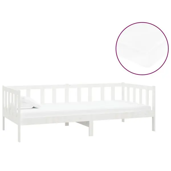 Beställ nu vidaXL Dagbädd med madrass 90x200 cm vit massiv furu