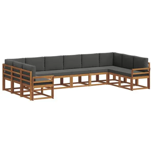 Fynd vidaXL Utomhussoffset med kudde 10 pcs Naturlig och Antracit