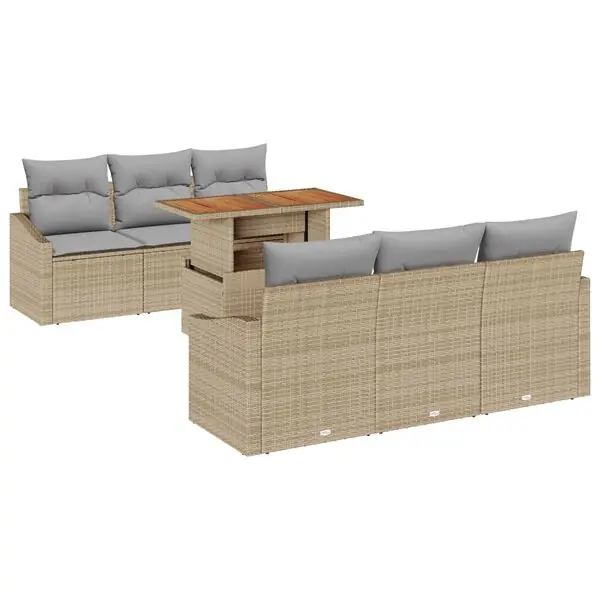 vidaXL Trädgårdsoffset med kudde med kudde 7 pcs Beige och Grå risnedsättning