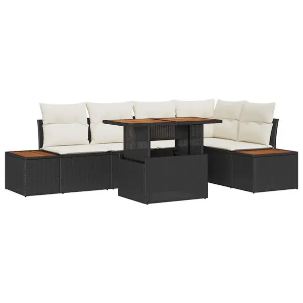 risnedsättning vidaXL Trädgårdsmöbelset med kudde 6 pcs Svart och beige