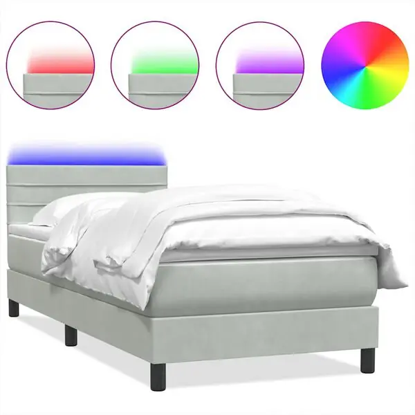 Begränsat erbjudande vidaXL Resårsäng med madrass och LED ljusgrå 80x220 cm sammet