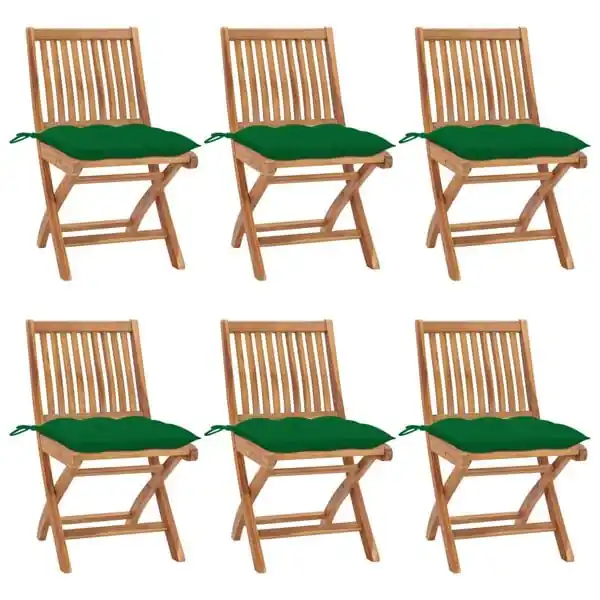 Köp nu vidaXL Hopfällbara trädgårdsstolar med dynor 6 st massiv teak