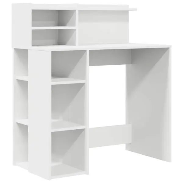 Begränsat antal vidaXL Skrivbord med hylla Vit 90 x 48 x 101,5 cm Konstruerat trä