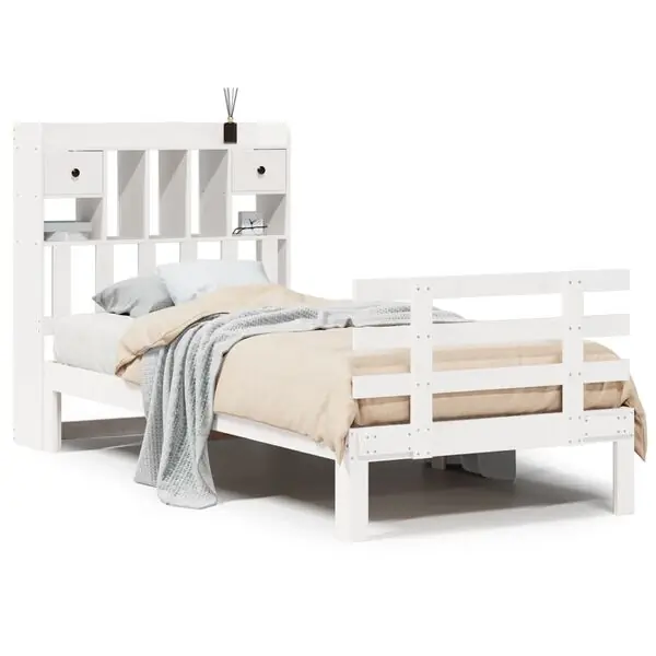 vidaXL Säng med bokhylla utan madrass vit 75x190cm massiv furu Kundfavorit
