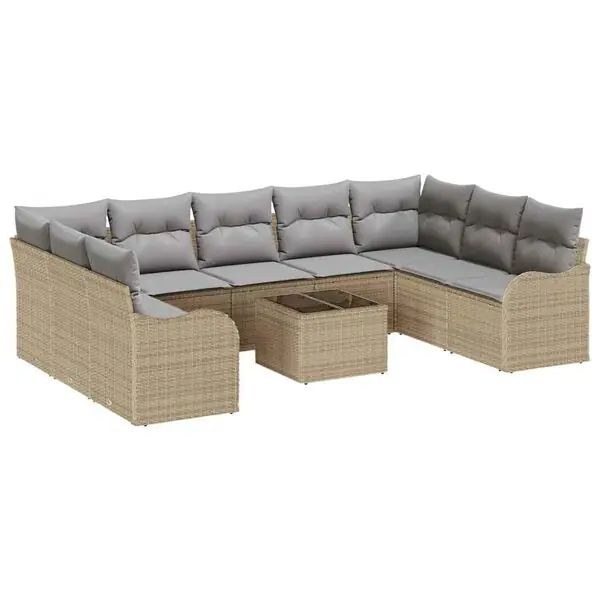 Kampanjpris vidaXL Trädgårdsoffset med kudde 10 pcs beige och ljusgrå Poly rattan