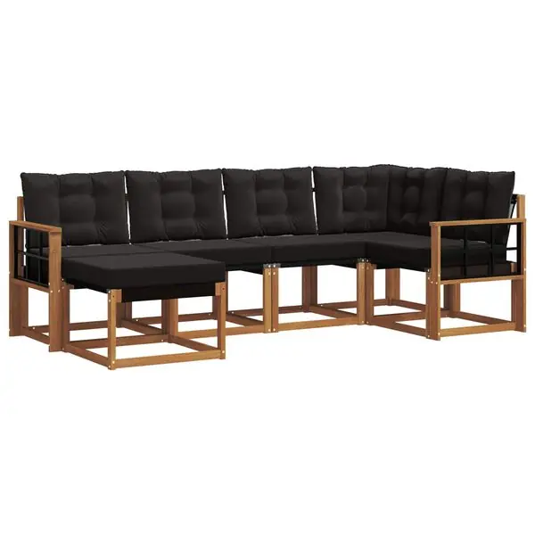 vidaXL Utomhussoffset med kudde 6 pcs Naturlig och svart Fynd
