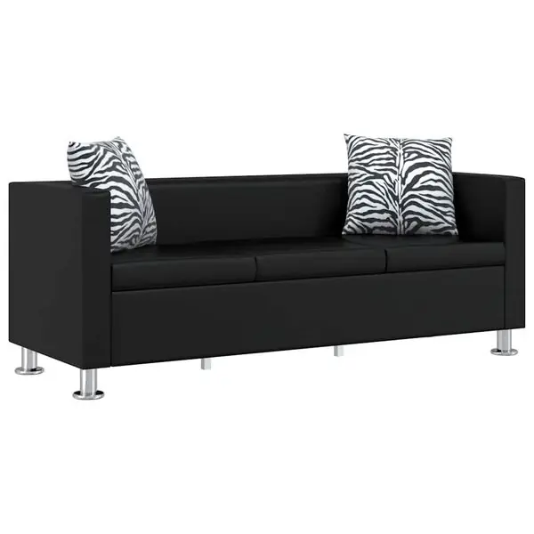 vidaXL Soffa 3-sits konstläder svart Premium