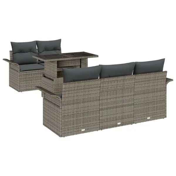 Bästa pris vidaXL Trädgårdsoffset med kudde med lagring 6 pcs Grå Poly Rattan