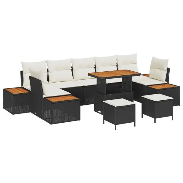 Populär vidaXL Trädgårdsoffset med kudde med lagring 10 pcs Svart Poly rattan