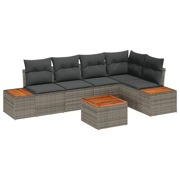 Sänkt pris vidaXL Trädgårdsoffset med kudde med lagring 6 pcs Grå Poly rattan