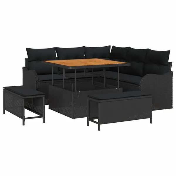 Nyhet vidaXL Trädgårdsoffset med kudde med lagring med kudde 8 pcs Svart