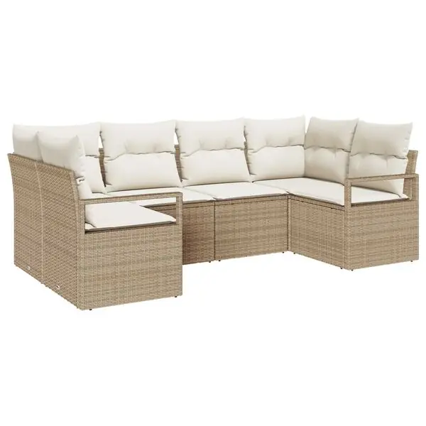 vidaXL Trädgårdsoffset med kudde 6 pcs Beige och vit konstrotting Snabb frakt