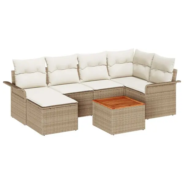 vidaXL Trädgårdsoffset 7 pcs Beige och gräddfärgad konstrotting Begränsad tid