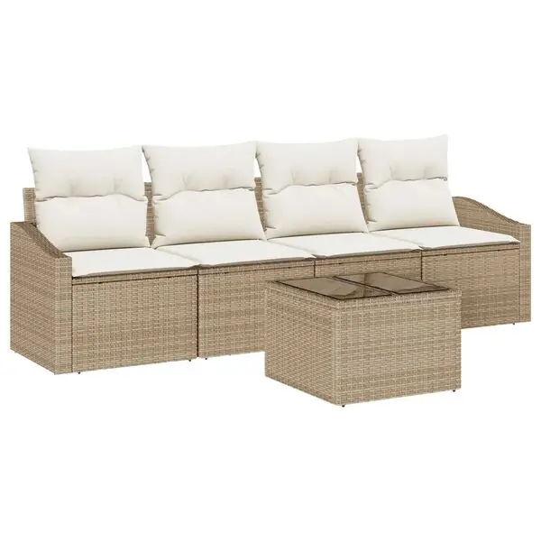 Kampanj vidaXL Soffset med kudde 5 pcs Beige och gräddfärgad konstrotting