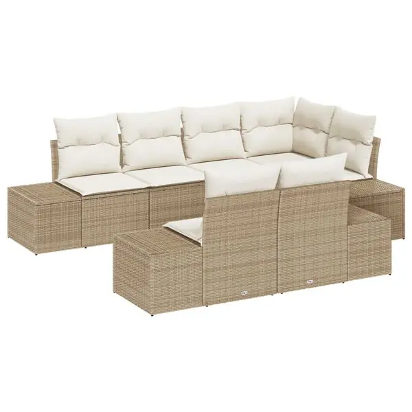 Begränsat antal vidaXL Trädgårdsoffset 7 pcs Beige och gräddfärgad konstrotting