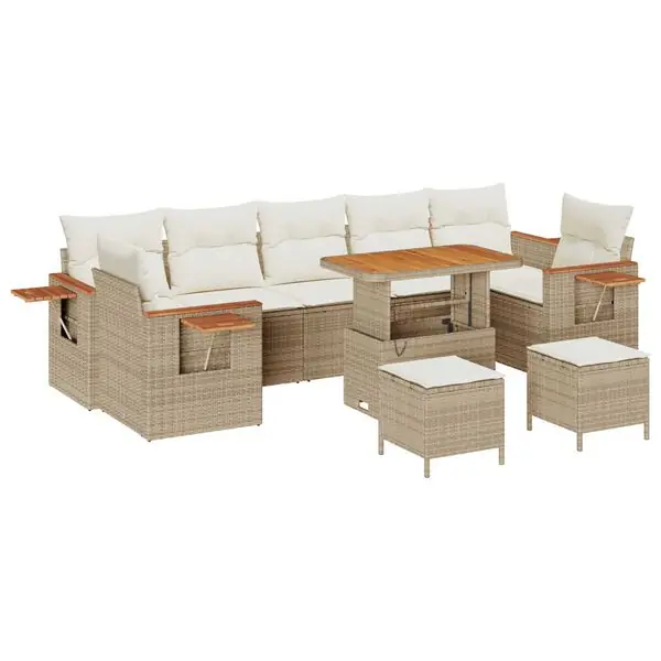 Bästa pris vidaXL Trädgårdsoffset med kudde 10 pcs Beige och gräddfärgad