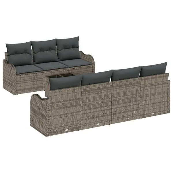 vidaXL Trädgårdsoffset 8 pcs Grå Poly Rattan och Stål och Glas Kampanj