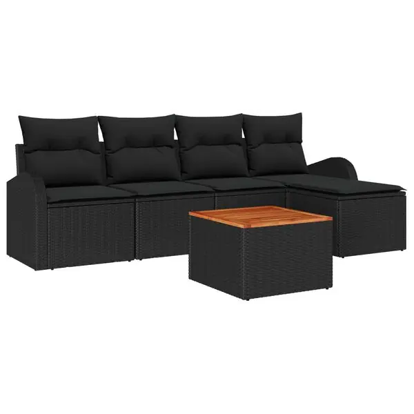 vidaXL Trädgårdsoffset med lagring 6 pcs Svart konstrotting Nyhet