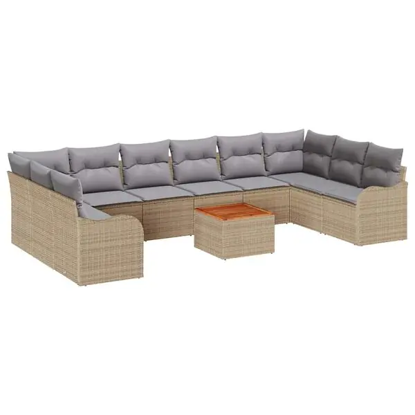 Begränsad tid vidaXL Trädgårdsoffset med kudde 10 pcs Beige konstrotting