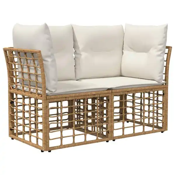 vidaXL Ute-Loveseat med kudde 2 pcs Naturlig och Creamvit konstrotting Lågt pris