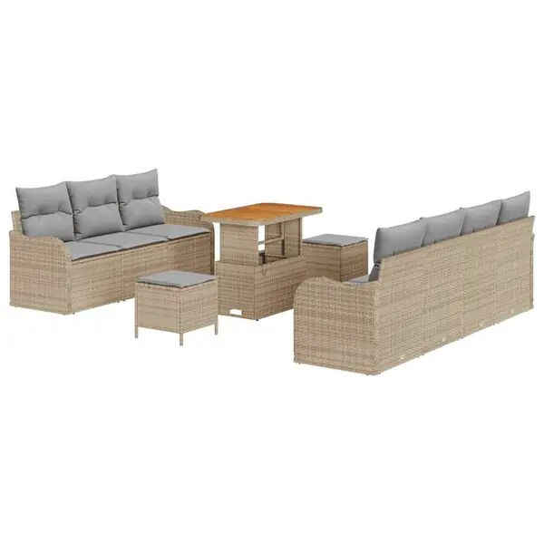 Säker betalning vidaXL Trädgårdsoffset med kudde 10 pcs Beige konstrotting