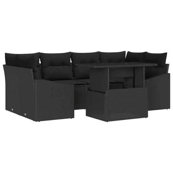 Handla nu vidaXL Trädgårdsoffset med lagring 7 pcs Svart Poly rattan