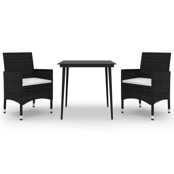 vidaXL Matgrupp för trädgården 3 delar med dynor konstrotting och glas Trygg betalning