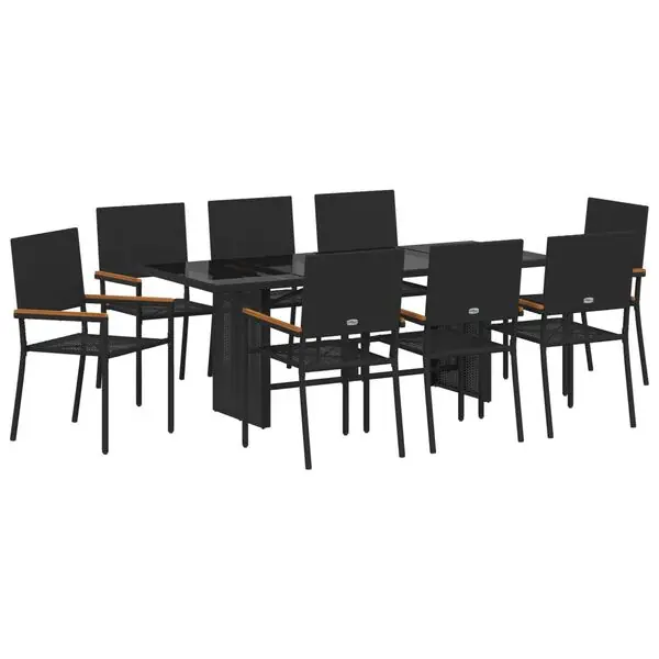 Endast denna vecka vidaXL Trädgårdsmöbelset 9 pcs Svart konstrotting