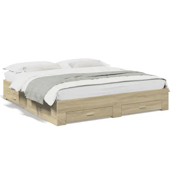 vidaXL Sängram med lådor sonoma-ek 200x200 cm konstruerat trä Extra rabatt