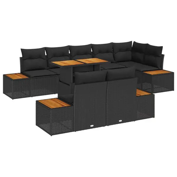 Billig vidaXL Trädgårdsmöbelset med kudde 9 pcs Svart och Brunt