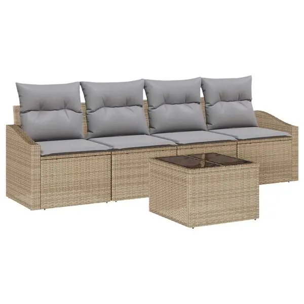 Erbjudande vidaXL Soffset med kudde med lagring 5 pcs Beige och Grå konstrotting