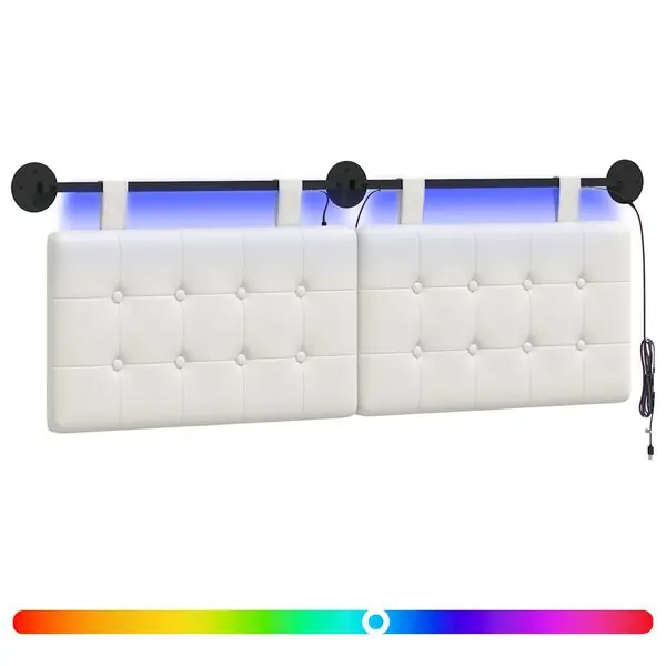 vidaXL Hängande sänggavel Med LED-lampa Vit Konstläder Outlet