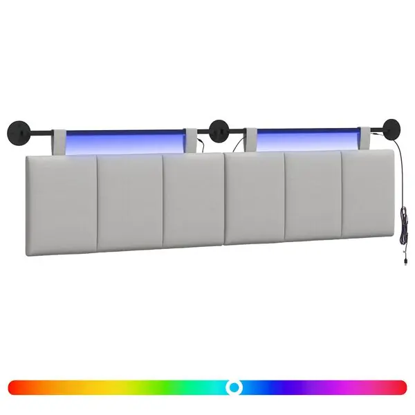 Lågt pris vidaXL Hängande sänggavel Med LED-lampa Moln Grå Tyg