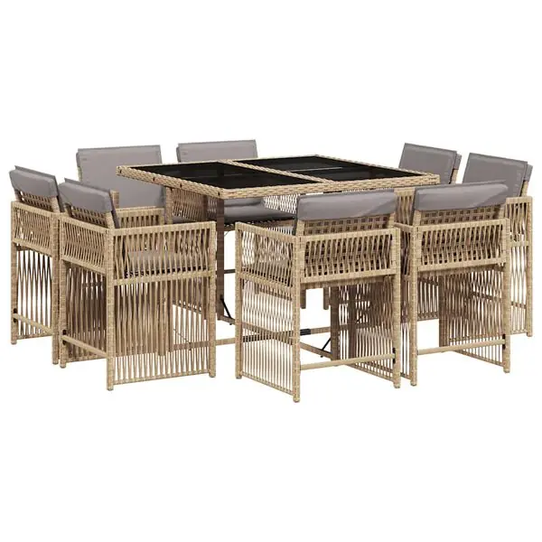 vidaXL Matgrupp för trädgården med dynor 9 delar mixbeige konstrotting Endast denna vecka