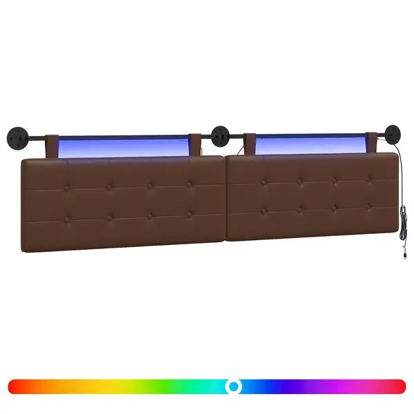 vidaXL Hängande sänggavel Med LED-lampa Brun Konstläder risnedsättning