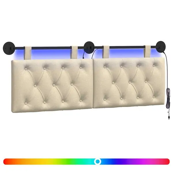 Sista chansen vidaXL Hängande sänggavel Med LED-lampa Gräddvit Tyg