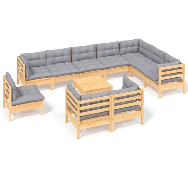 Bästa pris vidaXL Loungegrupp med dynor 11 delar grå furu
