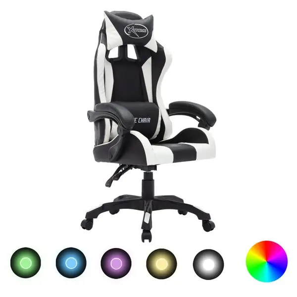 vidaXL Gamingstol med RGB LED-lampor vit och svart konstläder Rea