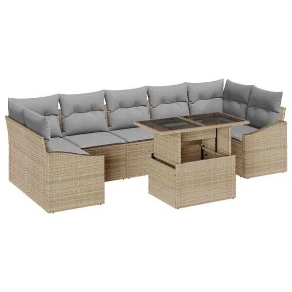 Erbjudandepris vidaXL Trädgårdsoffset med lagring 8 pcs Beige Poly rattan