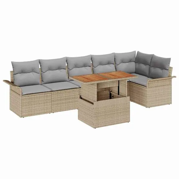 Bästa pris vidaXL Trädgårdsoffset med kudde 7 pcs Beige och Ljusgrå konstrotting